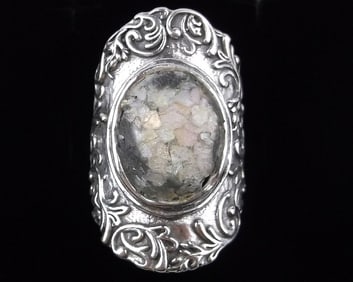 Mint Vint Heavy Israel Sterling Silver Roman Glass Ring 7