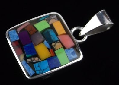 Mint Vint Taxco Sterling Silver Turquoise Lapis Spiny Pendant