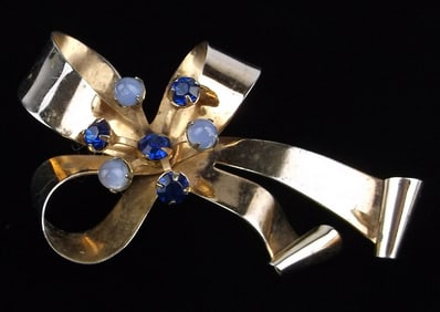 Beautiful Vintage 1940s Gold Over Sterling Silver Bow Brooch