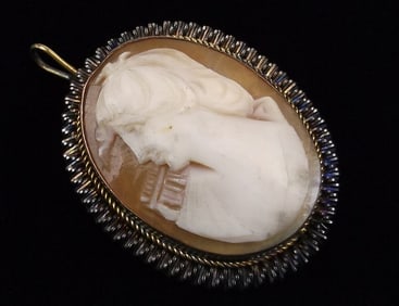 Stunning Vint 1930s 12kt GF Carved Shell Cameo Brooch Pendant