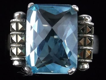 Big Mint Vint Sterling Silver Blue Stone Cocktail Ring 12