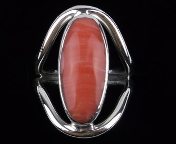 Mint Vintage Thick Taxco Sterling Silver Pink Coral Ring 7