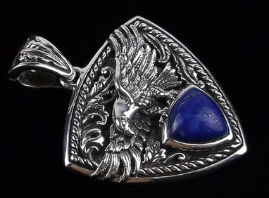 New Designer BBJ Sterling Silver Lapis Eagle Pendant Thick