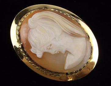 Mint Vintage Signed Hand Carved Shell Cameo Brooch