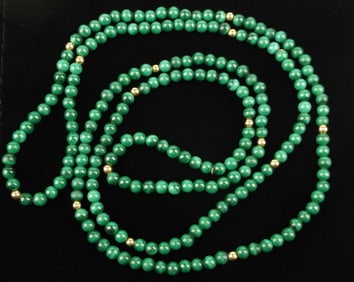 New Vintage 14kt Gold Malachite Necklace 32"