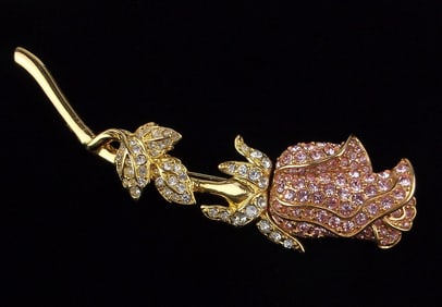 Mint Vintage Nolan Miller Rhinestone Rose Brooch