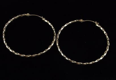 Big New Vintage 10kt Gold Twist Hoop Earrings