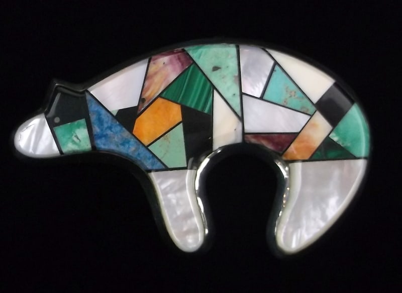 Big Navajo David Benally Sterling Silver Turquoise Bear Brooch Pend (1 of 7)