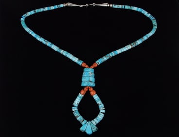 HUGE Mint Navajo Sterling Silver Turquoise Coral Necklace 26"