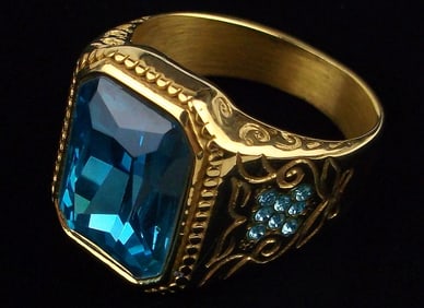Big New Mens Blue Stone Cocktail Ring Size 13