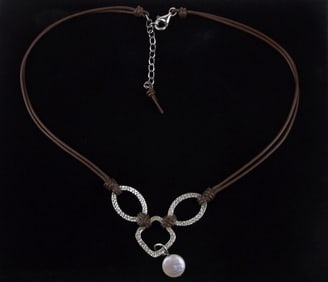 Mint Vintage Silpada Sterling Silver Pearl Leather Necklace 19"
