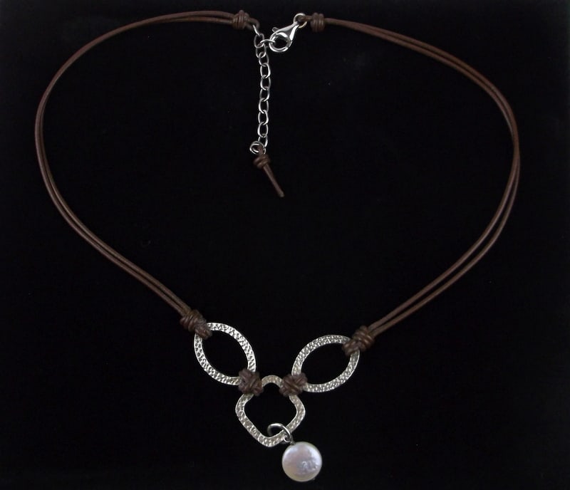 Mint Vintage Silpada Sterling Silver Pearl Leather Necklace 19" (1 of 3)