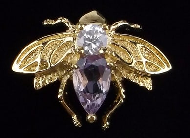 New Gold Over Sterling Silver Amethyst Bee Insect Pendant