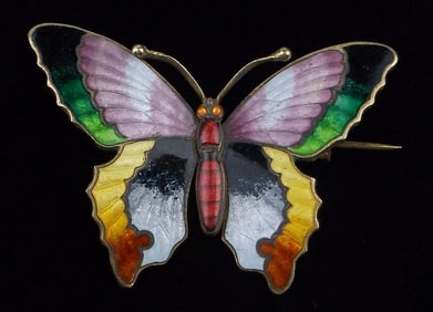 Mint Antique 1930s bronze Guilloche Butterfly Brooch