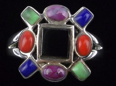 Mint Vintage Thick Sterling Silver Gaspeite Lapis Coral Ring 9
