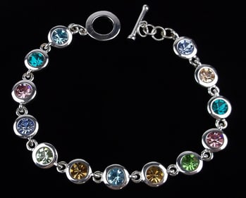 New Vintage Multi Color Crystal Bracelet 9 Inch Length