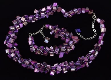 New Vintage MOP Shell Necklace Bracelet Set 9" 23"