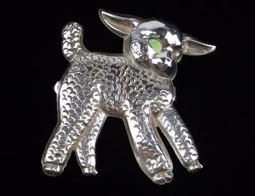 Gorgeous Vintage 1940s Sterling Silver Lamb Brooch