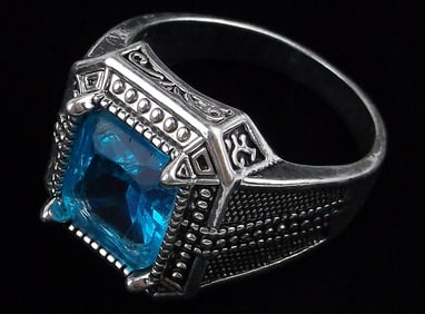 Mint Big Mens Blue Stone Cocktail Ring Size 13