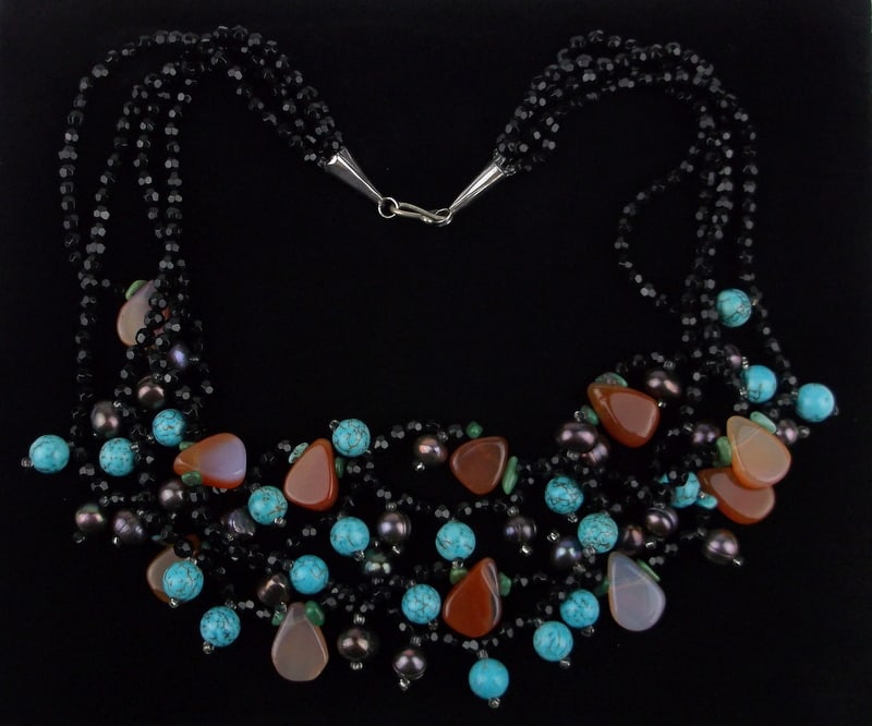 Mint Vint Sterling Silver Turquoise Pearl Agate Necklace 18": Guaranteed Solid 925 Sterling Silver, in Excellent Condition