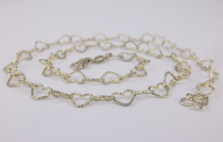 Beautiful Vint Italian Sterling Silver Heart Chain Necklace 16"