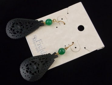 New The Field Museum Bone Emerald Earrings On Card $32