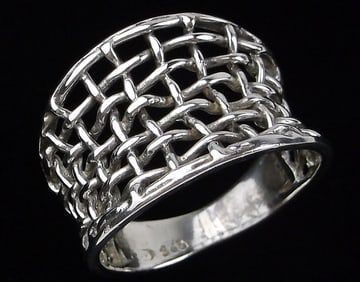 Stunning Vintage Sterling Silver Wide Weave Ring 8