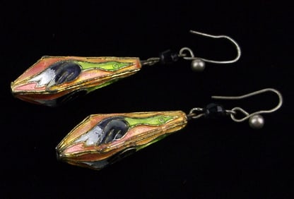Stunning Vintage Cloisonne Crane Bird Earrings