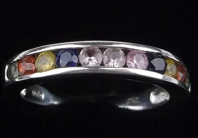 Gorgeous Vintage Sterling Silver Multi Gemstone Ring 7