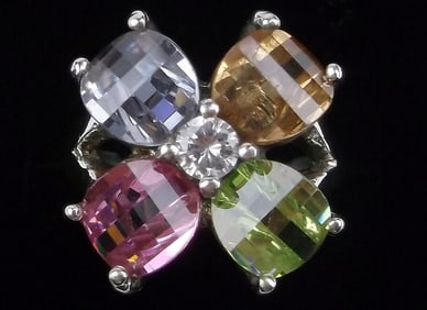 Mint Thick Vint Sterling Silver Multi Gem Ring Amethyst 7