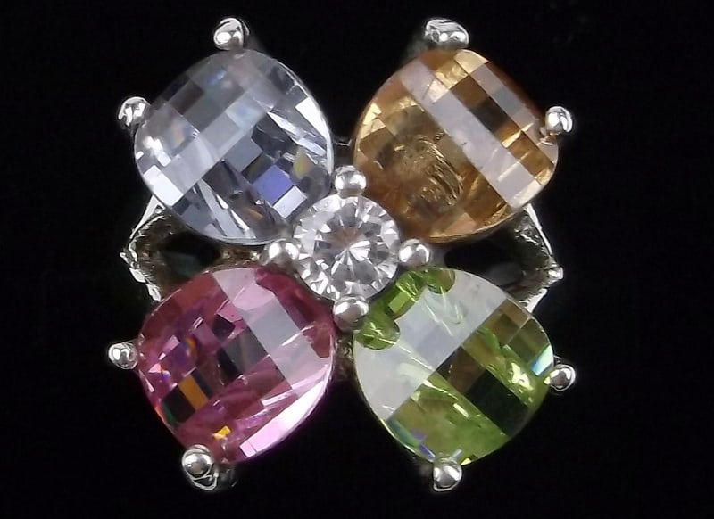 Mint Thick Vint Sterling Silver Multi Gem Ring Amethyst 7 (1 of 3)