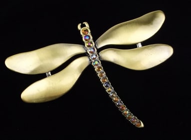 Mint Vintage Rhinestone Dragonfly Brooch