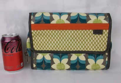 Stunning Vintage Fossil Leather Canvas Jewelry Roll Make Up Bag