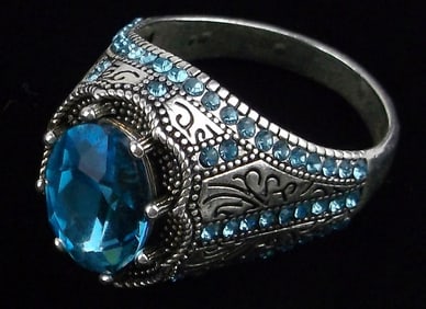 Mint Big Blue Stone Mens Cocktail Ring Size 13