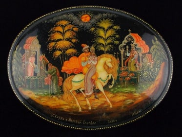 Mint Vint Hand Painted Signed Russian Lacquered Box Horse