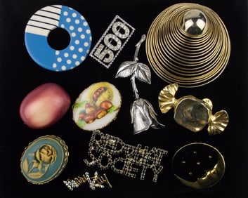 11 Gorgeous Vint 1960s-80s Rhinestone Brooch Lot Moon Etc