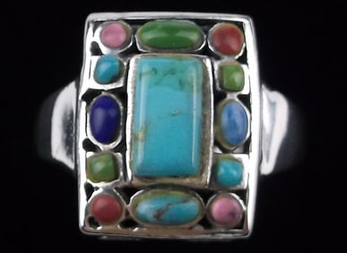 Mint Vint Sterling Silver Turquoise Gaspeite Lapis Ring 8