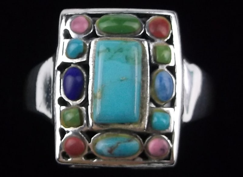 Mint Vint Sterling Silver Turquoise Gaspeite Lapis Ring 8 (1 of 3)