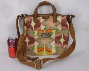 Gorgeous Vintage Fossil Leather Canvas Crossbody Handbag