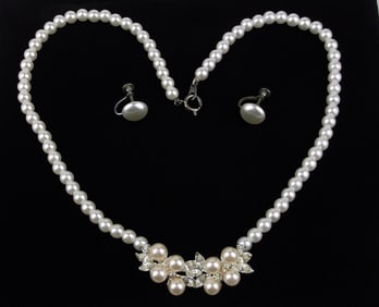 Stunning Vintage Tanya Lind Faux Pearl Necklace Earrings 18"