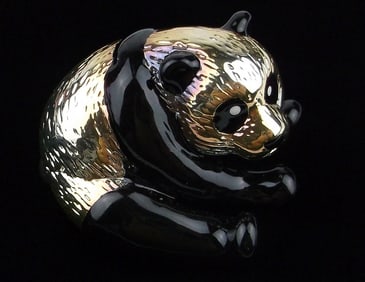 Mint KJK Enameled Panda Bear Designer Brooch