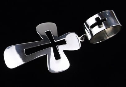 Big Mint Vintage Sterling Silver Cross Pendant Huge Bale