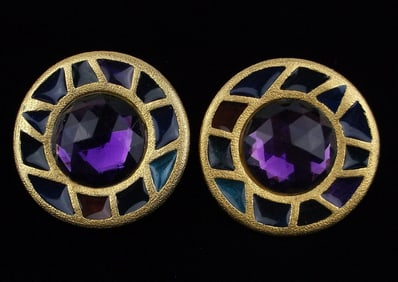 Mint Vintage Xeja Signed Enameled Rhinestone Earrings