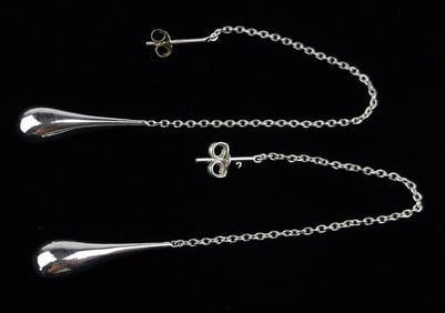 Stunning Vintage Long Sterling Silver Teardrop Earrings