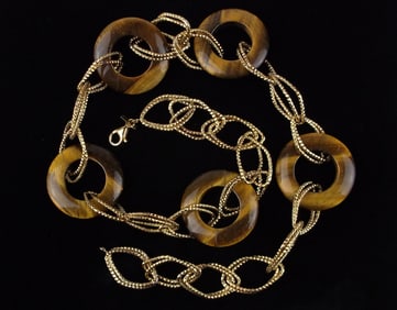 New Designer Gold Over Sterling Tigers Eye Chain Necklace 20"