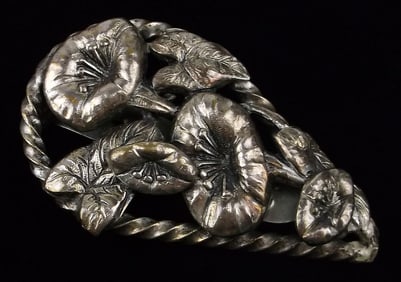 Stunning Vint 1910s Art Nouveau Water Lilly Fur Clip Brooch