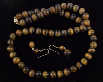 Mint Vintage 14kt GF Tigers Eye Necklace Earrings 18"