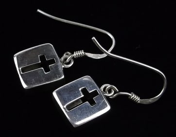 Mint Vintage Sterling Silver Cross Box Earrings