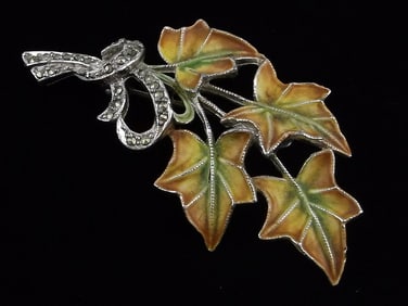 Stunning Vintage 1960s Enameled Rhinestone Brooch