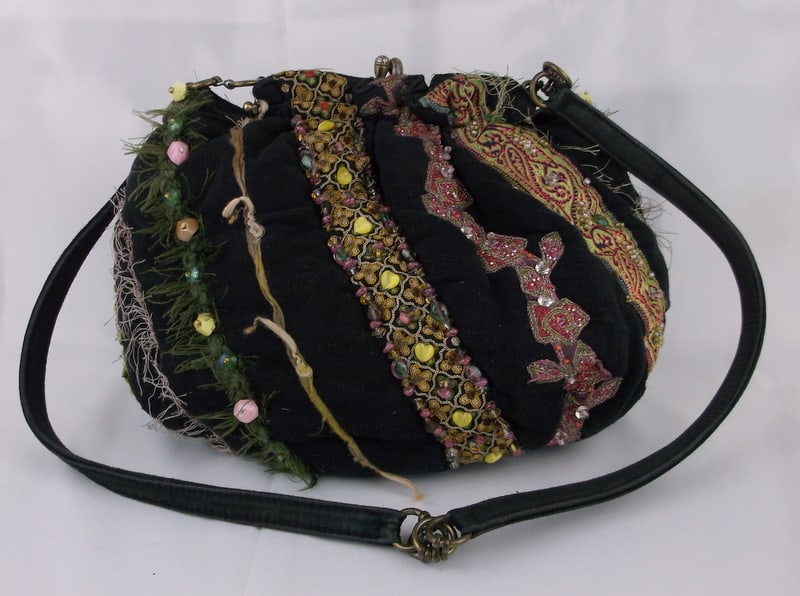 Gorgeous Vintage Mary Frances Leather Fabric Handbag Purse (1 of 10)